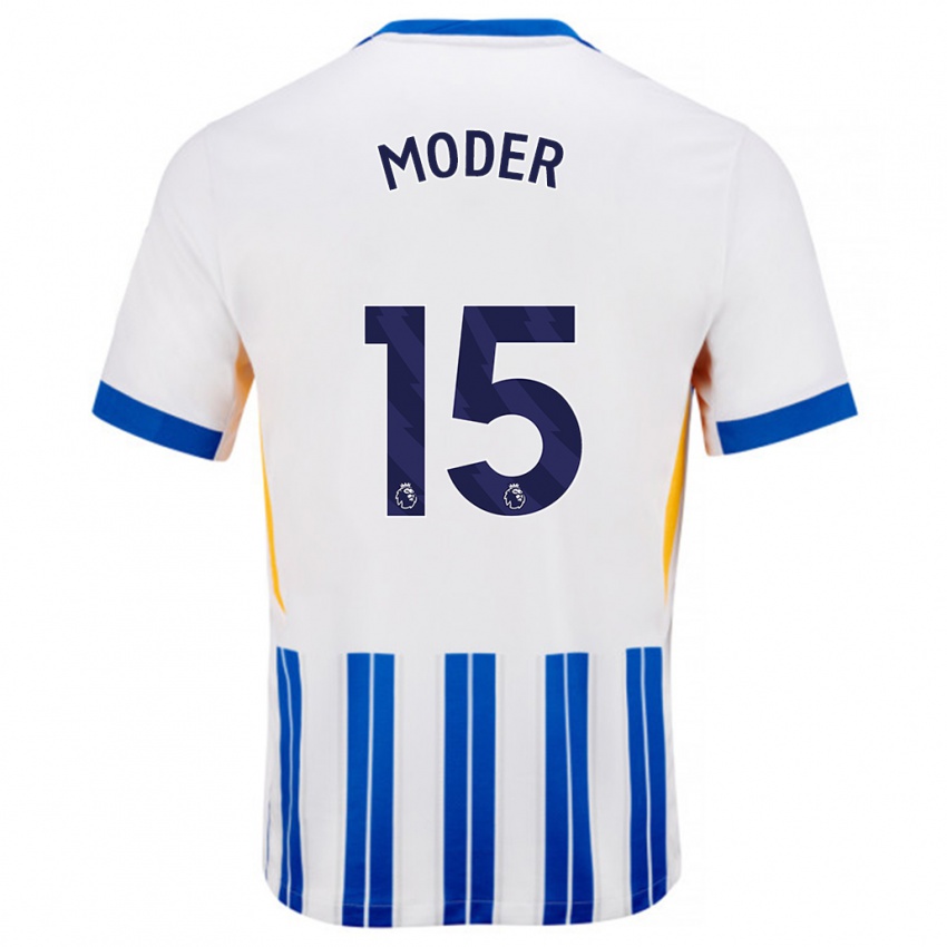 Bambino Maglia Jakub Moder #15 Bianco Blu A Righe Kit Gara Home 2024/25 Maglietta