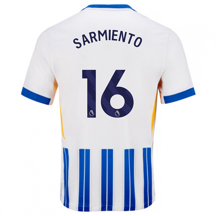 Bambino Maglia Jeremy Sarmiento #16 Bianco Blu A Righe Kit Gara Home 2024/25 Maglietta