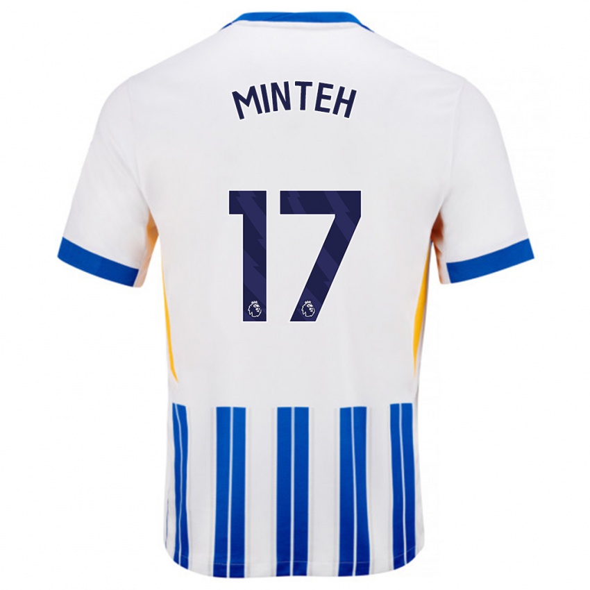 Bambino Maglia Yankuba Minteh #17 Bianco Blu A Righe Kit Gara Home 2024/25 Maglietta