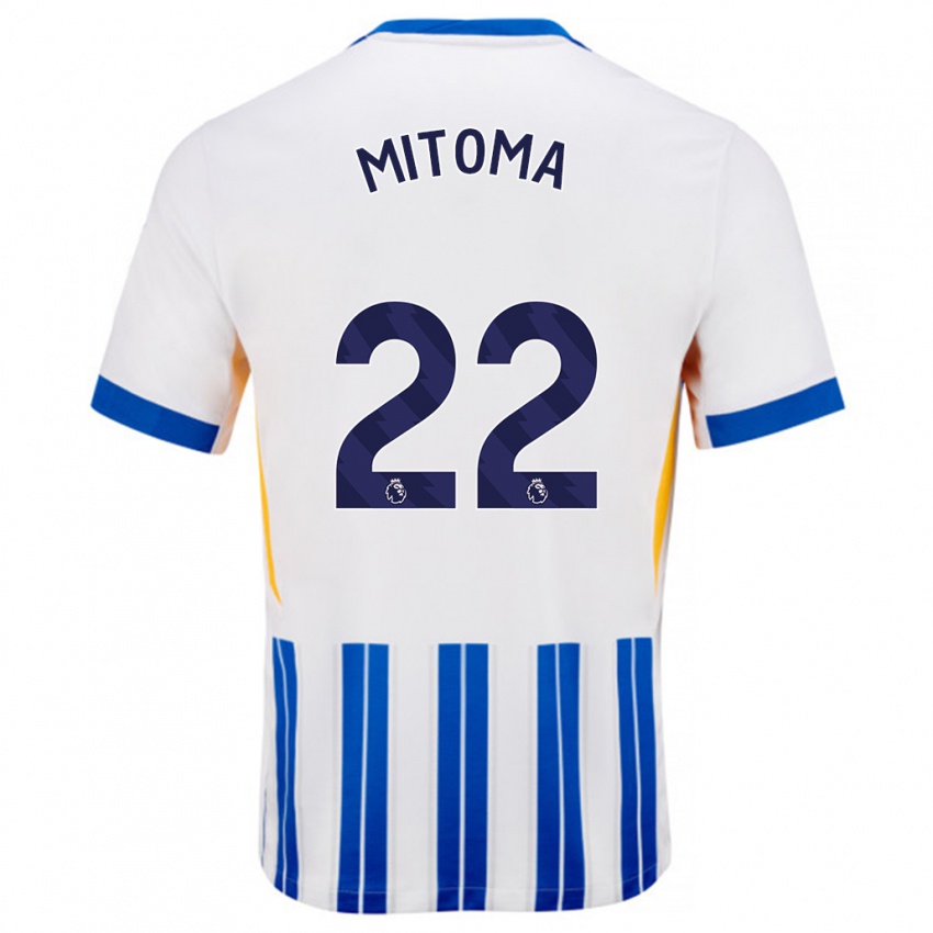 Bambino Maglia Kaoru Mitoma #22 Bianco Blu A Righe Kit Gara Home 2024/25 Maglietta