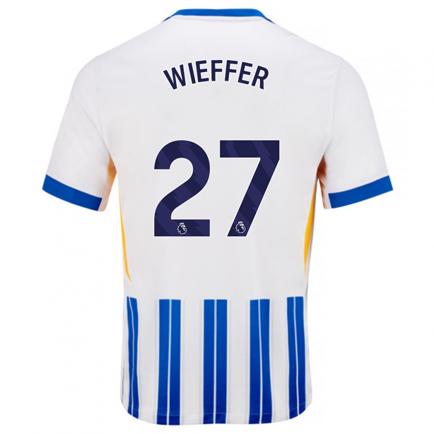 Bambino Maglia Mats Wieffer #27 Bianco Blu A Righe Kit Gara Home 2024/25 Maglietta