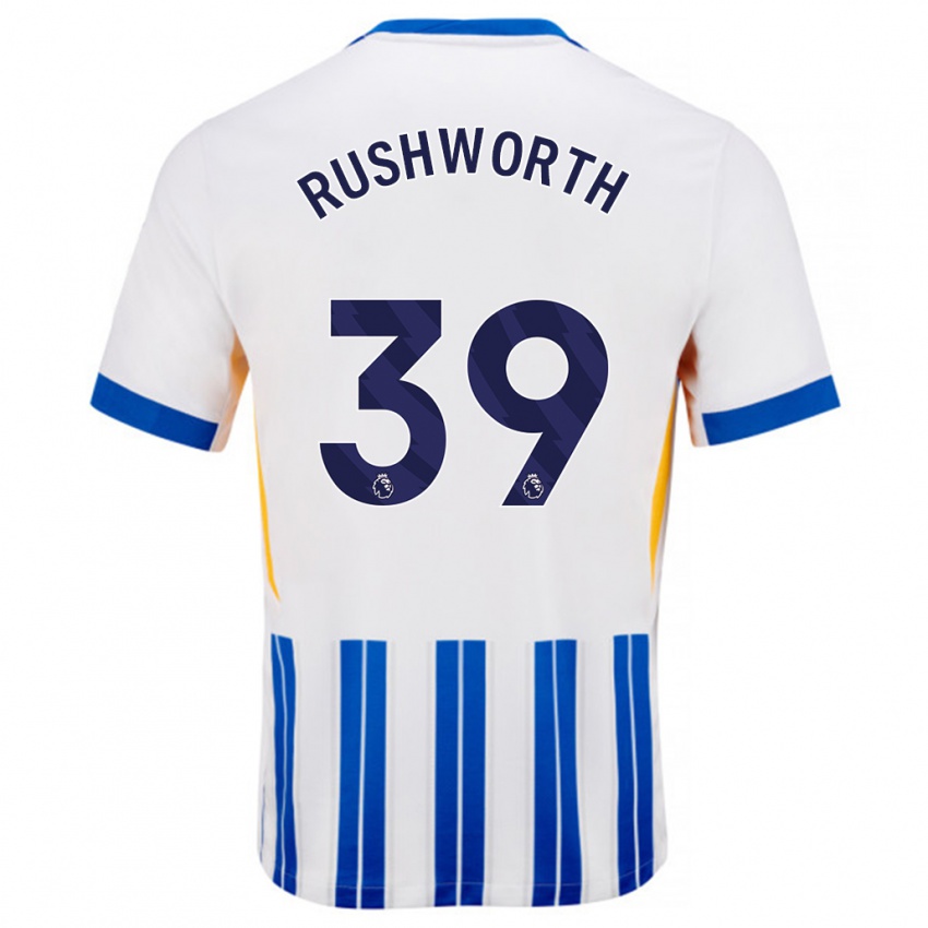 Bambino Maglia Carl Rushworth #39 Bianco Blu A Righe Kit Gara Home 2024/25 Maglietta