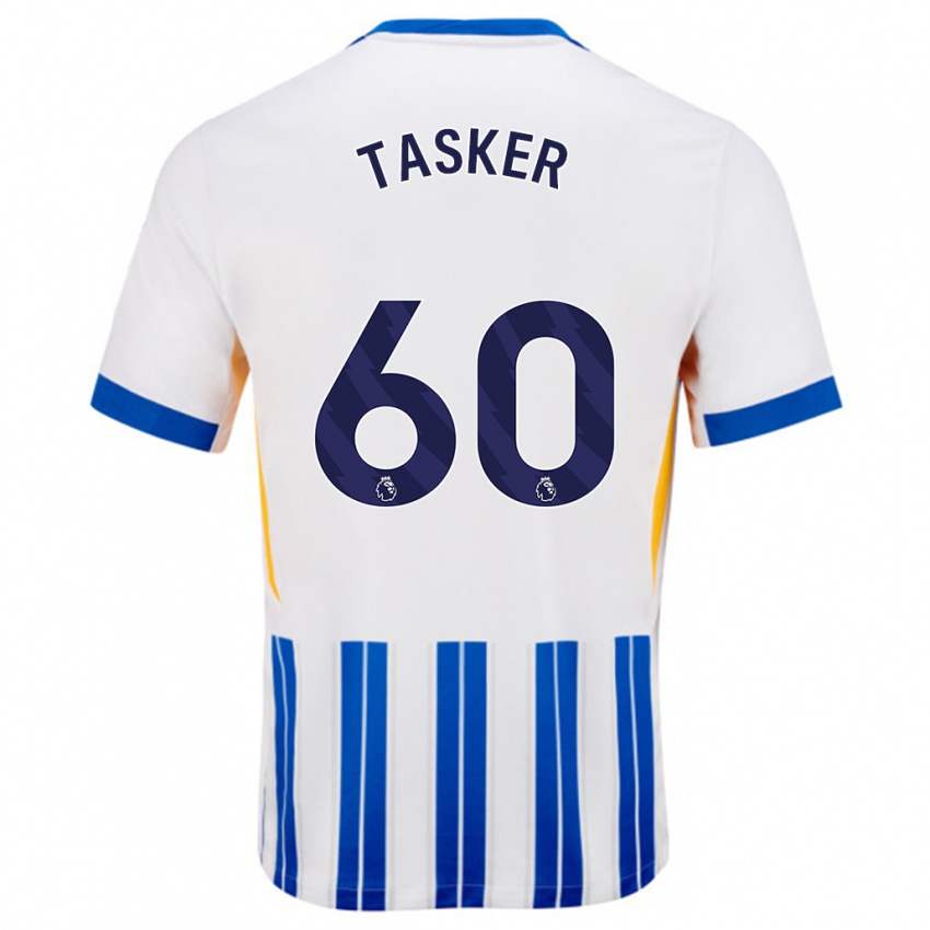 Bambino Maglia Charlie Tasker #60 Bianco Blu A Righe Kit Gara Home 2024/25 Maglietta