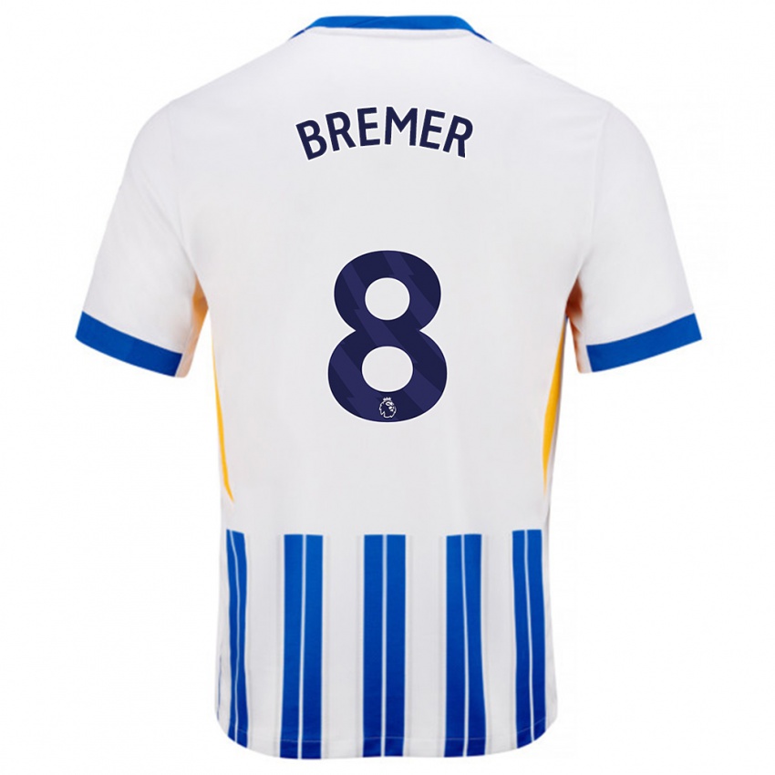 Bambino Maglia Pauline Bremer #8 Bianco Blu A Righe Kit Gara Home 2024/25 Maglietta