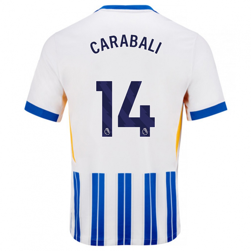 Bambino Maglia Jorelyn Andrea Carabalí Martínez #14 Bianco Blu A Righe Kit Gara Home 2024/25 Maglietta