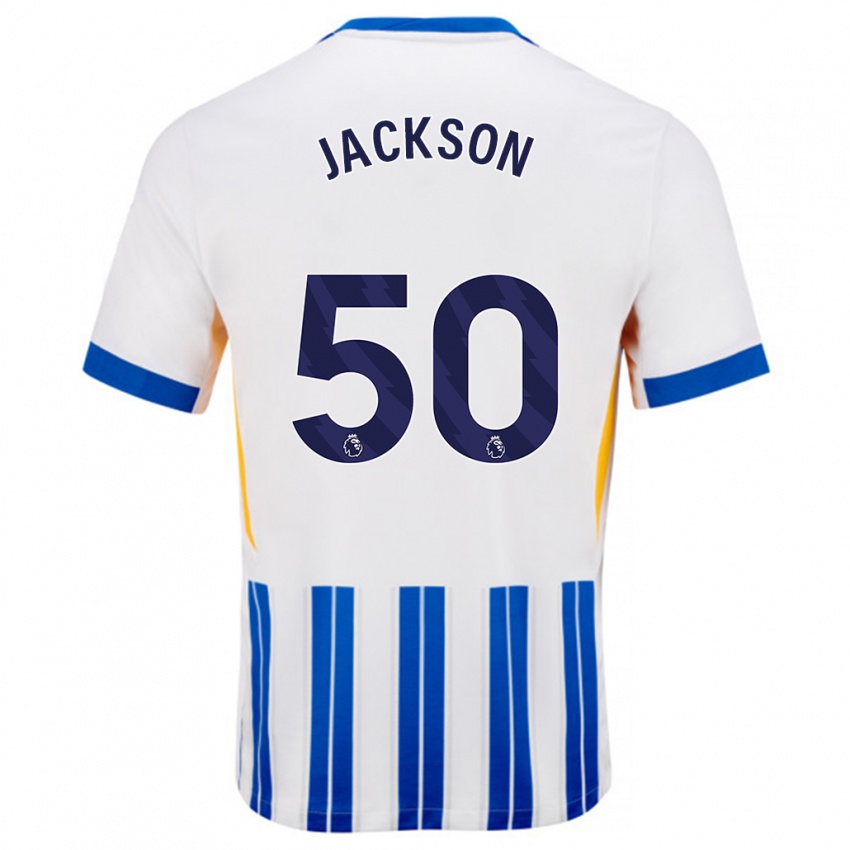 Bambino Maglia Ben Jackson #50 Bianco Blu A Righe Kit Gara Home 2024/25 Maglietta