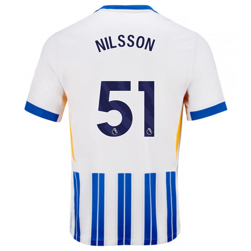 Bambino Maglia Casper Nilsson #51 Bianco Blu A Righe Kit Gara Home 2024/25 Maglietta