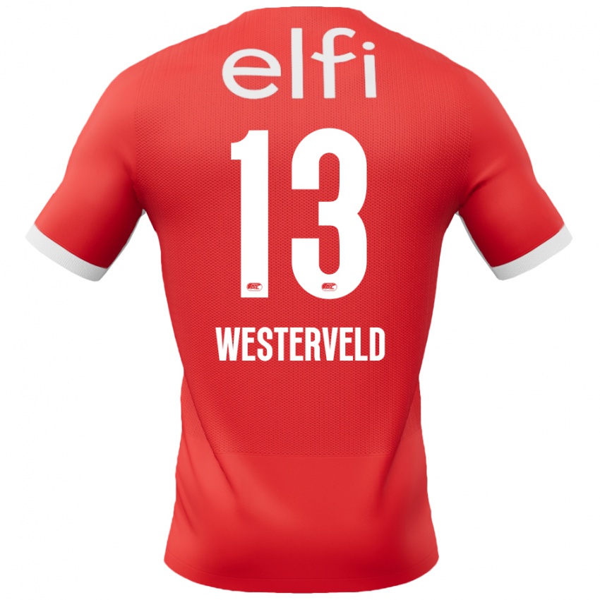 Bambino Maglia Sem Westerveld #13 Rosso Bianco Kit Gara Home 2024/25 Maglietta