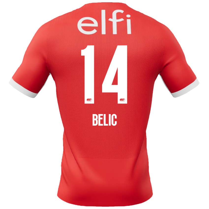 Bambino Maglia Kristijan Belic #14 Rosso Bianco Kit Gara Home 2024/25 Maglietta