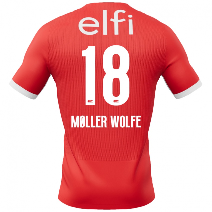 Bambino Maglia David Møller Wolfe #18 Rosso Bianco Kit Gara Home 2024/25 Maglietta