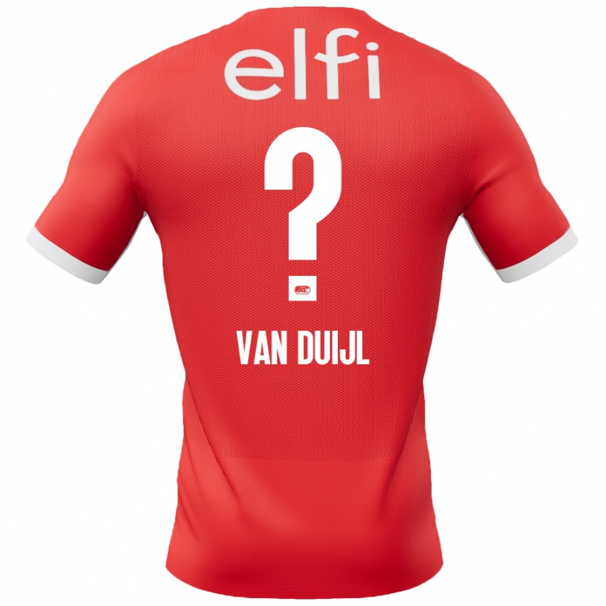 Bambino Maglia Billy Van Duijl #0 Rosso Bianco Kit Gara Home 2024/25 Maglietta