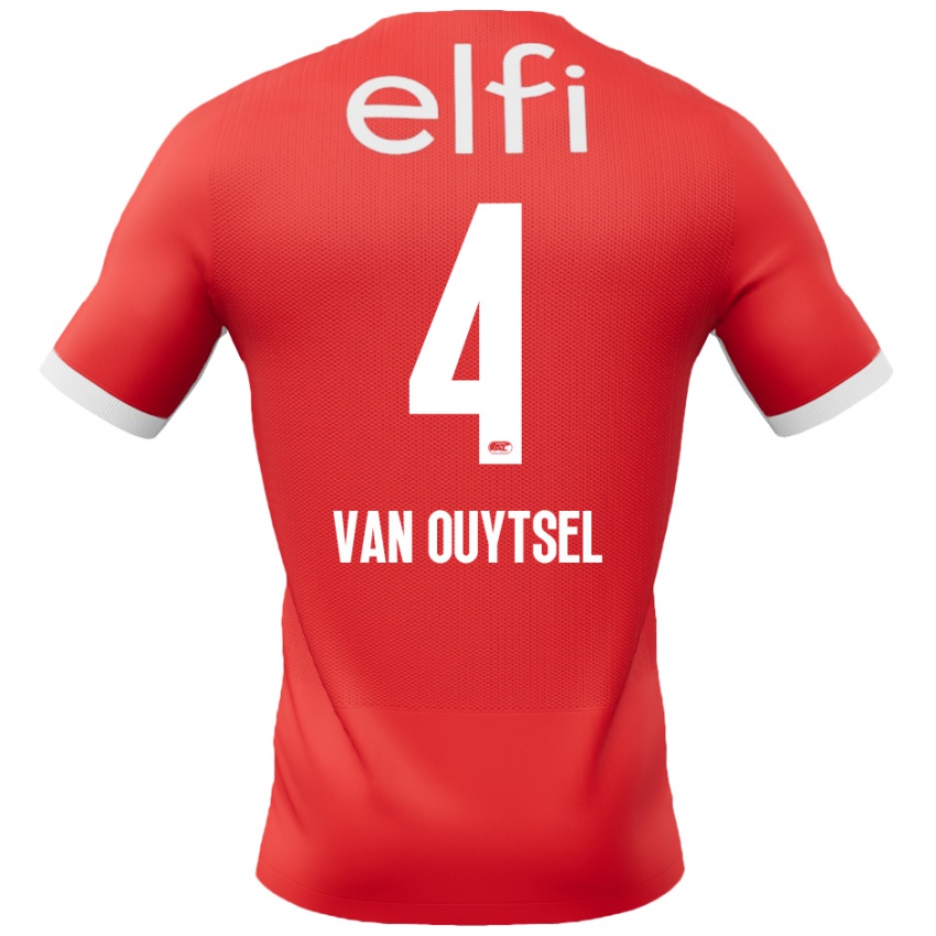 Bambino Maglia Kevin Van Ouytsel #4 Rosso Bianco Kit Gara Home 2024/25 Maglietta