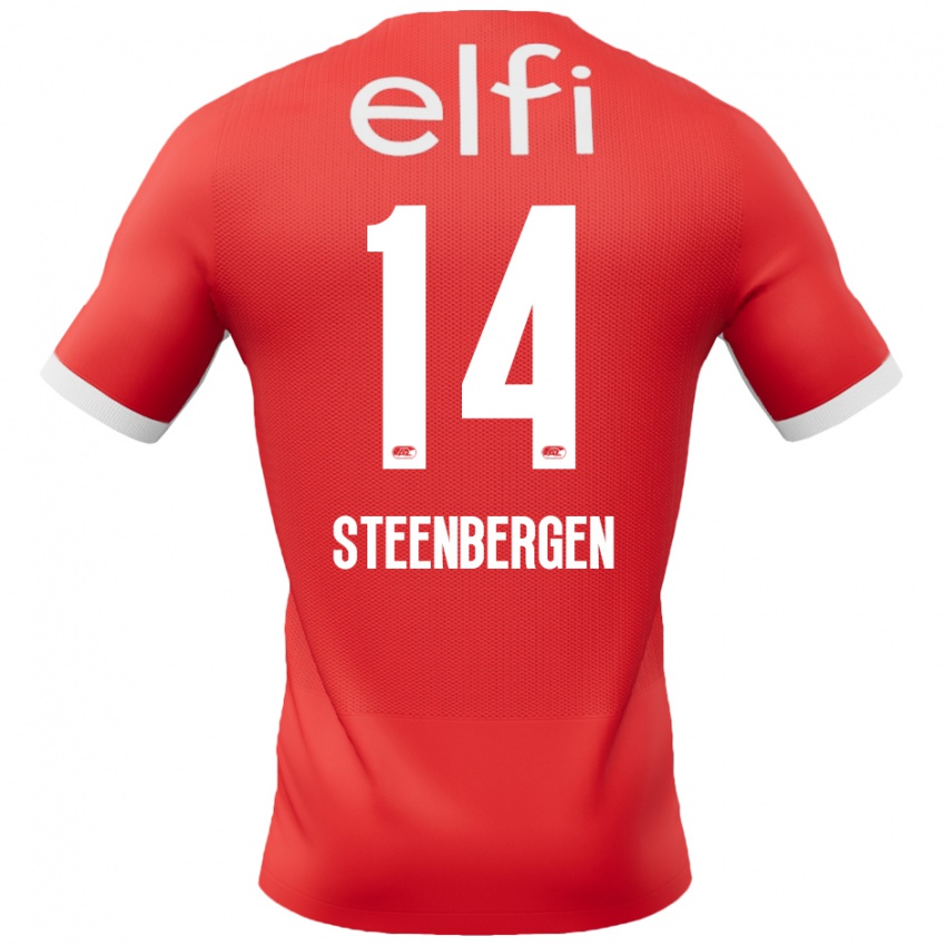 Bambino Maglia Thom Steenbergen #14 Rosso Bianco Kit Gara Home 2024/25 Maglietta