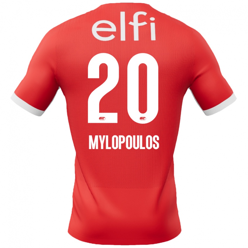 Bambino Maglia Marios Mylopoulos #20 Rosso Bianco Kit Gara Home 2024/25 Maglietta