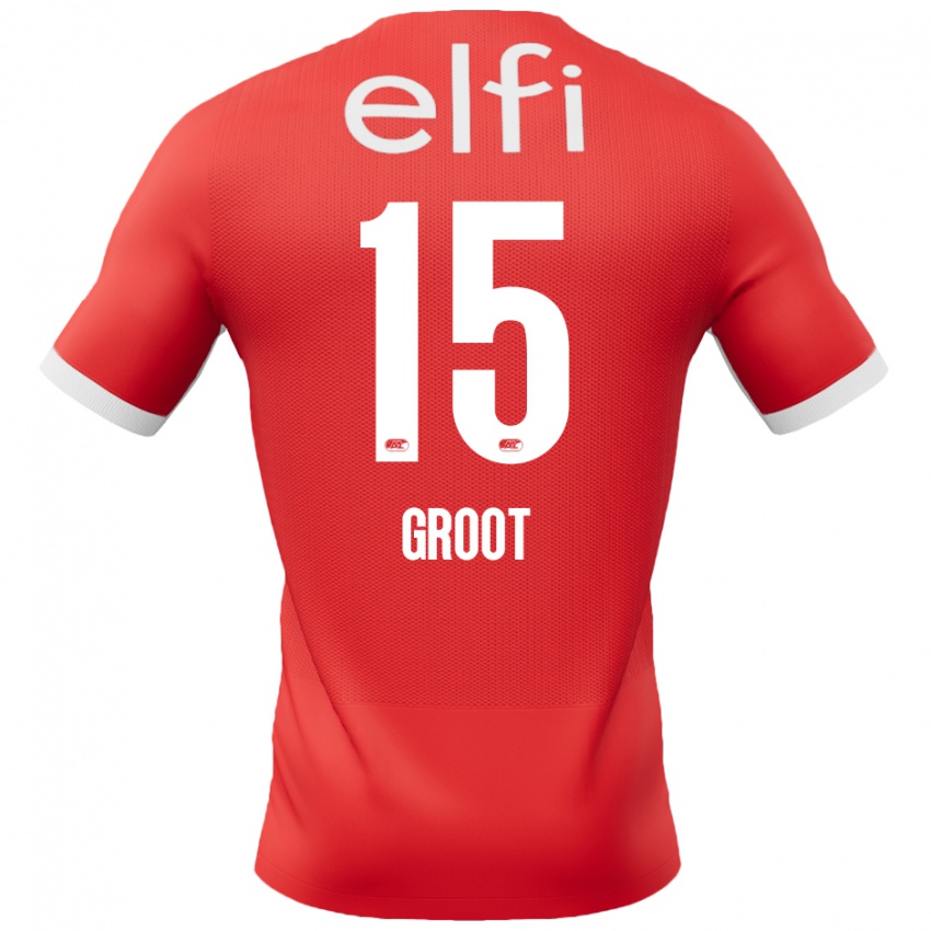 Bambino Maglia Pleun Groot #15 Rosso Bianco Kit Gara Home 2024/25 Maglietta