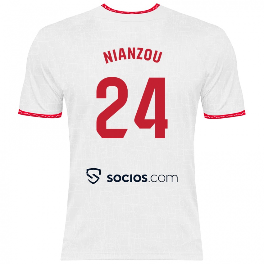 Bambino Maglia Tanguy Nianzou #24 Bianco Rosso Kit Gara Home 2024/25 Maglietta