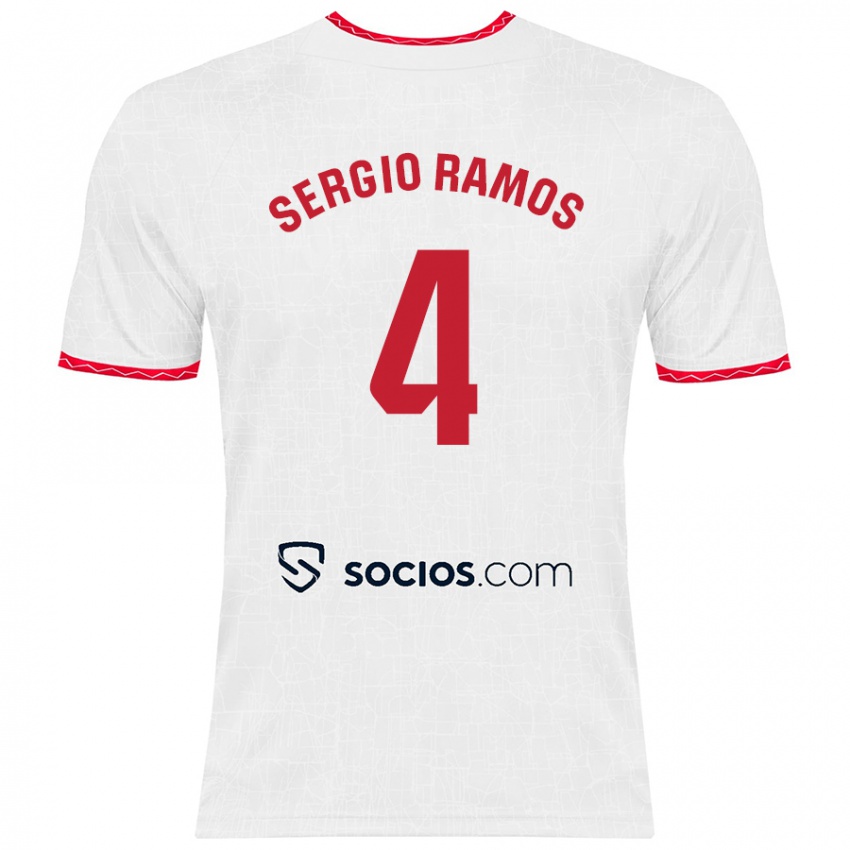 Bambino Maglia Sergio Ramos #4 Bianco Rosso Kit Gara Home 2024/25 Maglietta