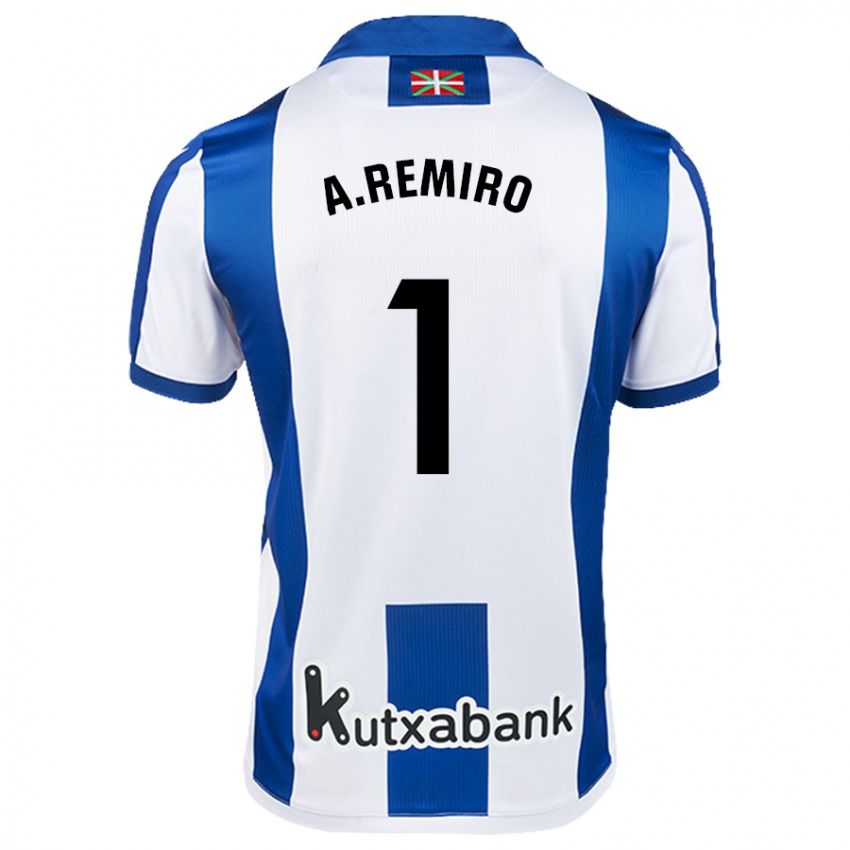 Bambino Maglia Álex Remiro #1 Bianco Blu Kit Gara Home 2024/25 Maglietta