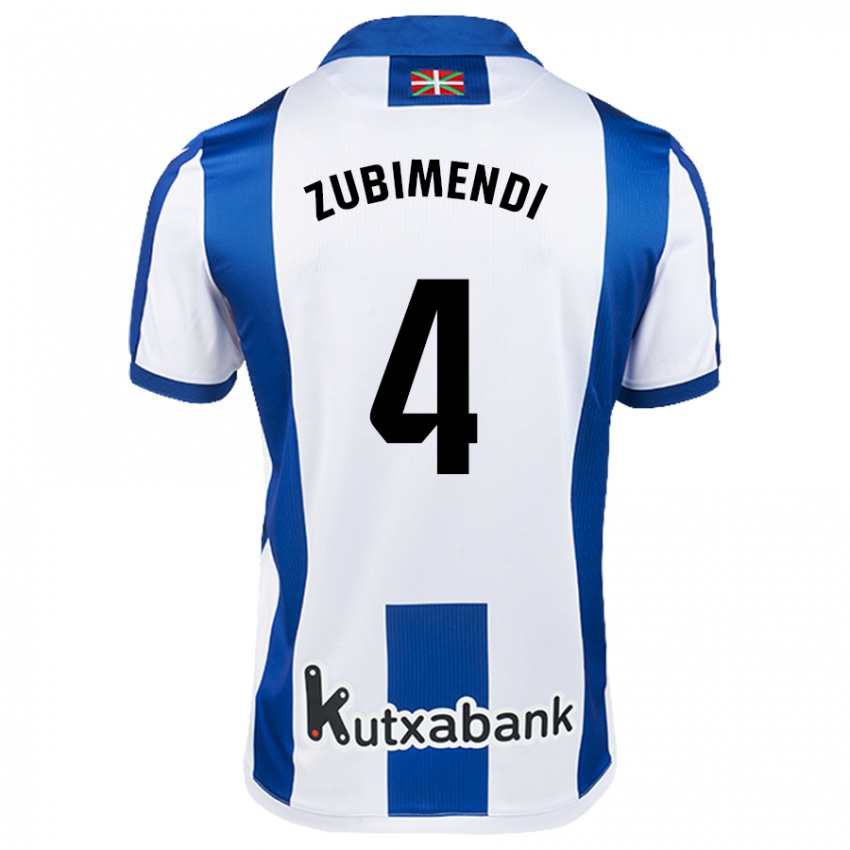 Bambino Maglia Martín Zubimendi #4 Bianco Blu Kit Gara Home 2024/25 Maglietta