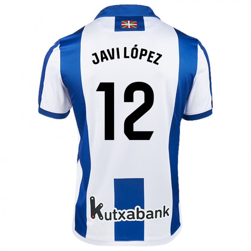 Bambino Maglia Javi López #12 Bianco Blu Kit Gara Home 2024/25 Maglietta