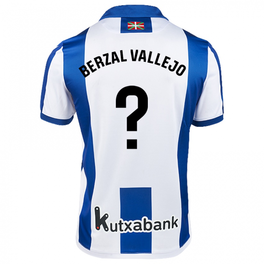 Bambino Maglia Asier Berzal Vallejo #0 Bianco Blu Kit Gara Home 2024/25 Maglietta