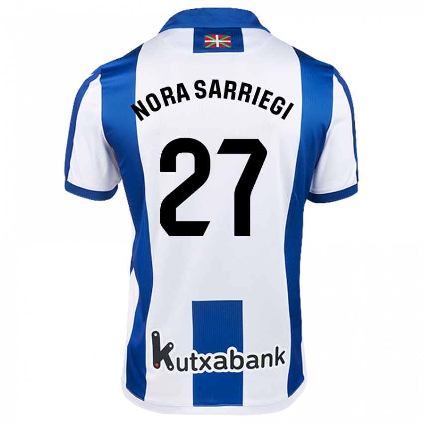 Bambino Maglia Nora Sarriegi Galdos #27 Bianco Blu Kit Gara Home 2024/25 Maglietta