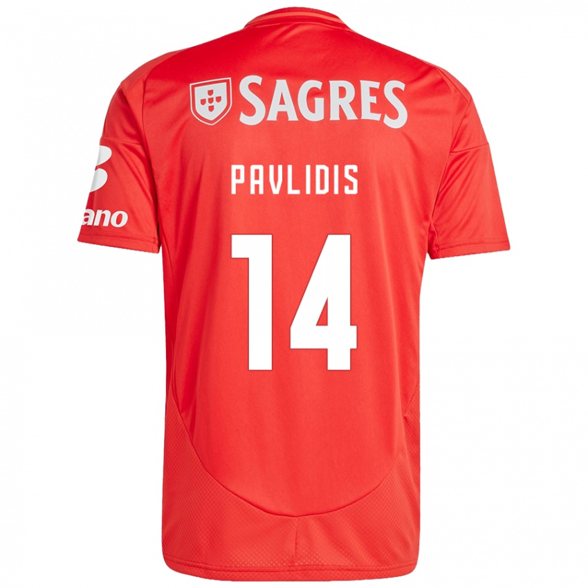 Bambino Maglia Vangelis Pavlidis #14 Rosso Bianco Kit Gara Home 2024/25 Maglietta