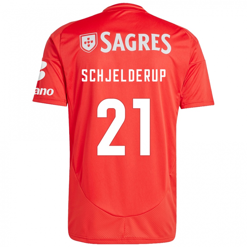 Bambino Maglia Andreas Schjelderup #21 Rosso Bianco Kit Gara Home 2024/25 Maglietta