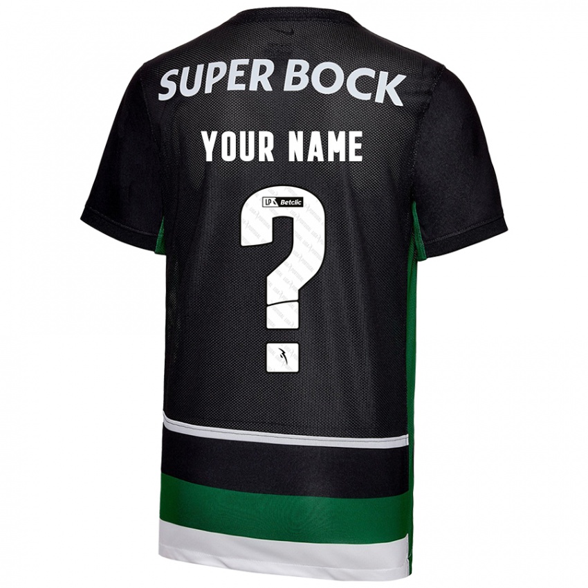 Bambino Maglia Il Tuo Nome #0 Nero Bianco Verde Kit Gara Home 2024/25 Maglietta