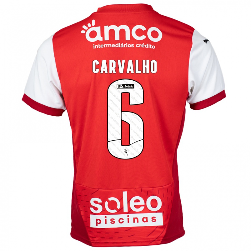 Bambino Maglia Vitor Carvalho #6 Rosso Bianco Kit Gara Home 2024/25 Maglietta