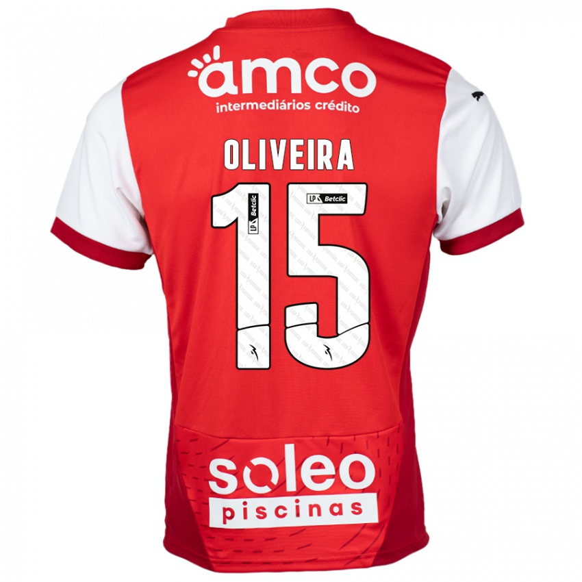 Bambino Maglia Paulo Oliveira #15 Rosso Bianco Kit Gara Home 2024/25 Maglietta