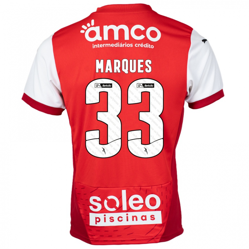 Bambino Maglia João Marques #33 Rosso Bianco Kit Gara Home 2024/25 Maglietta