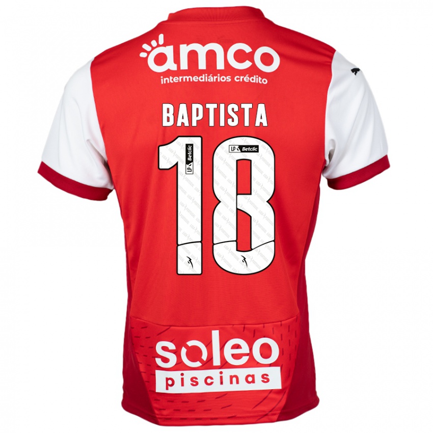 Bambino Maglia Tiago Baptista #18 Rosso Bianco Kit Gara Home 2024/25 Maglietta