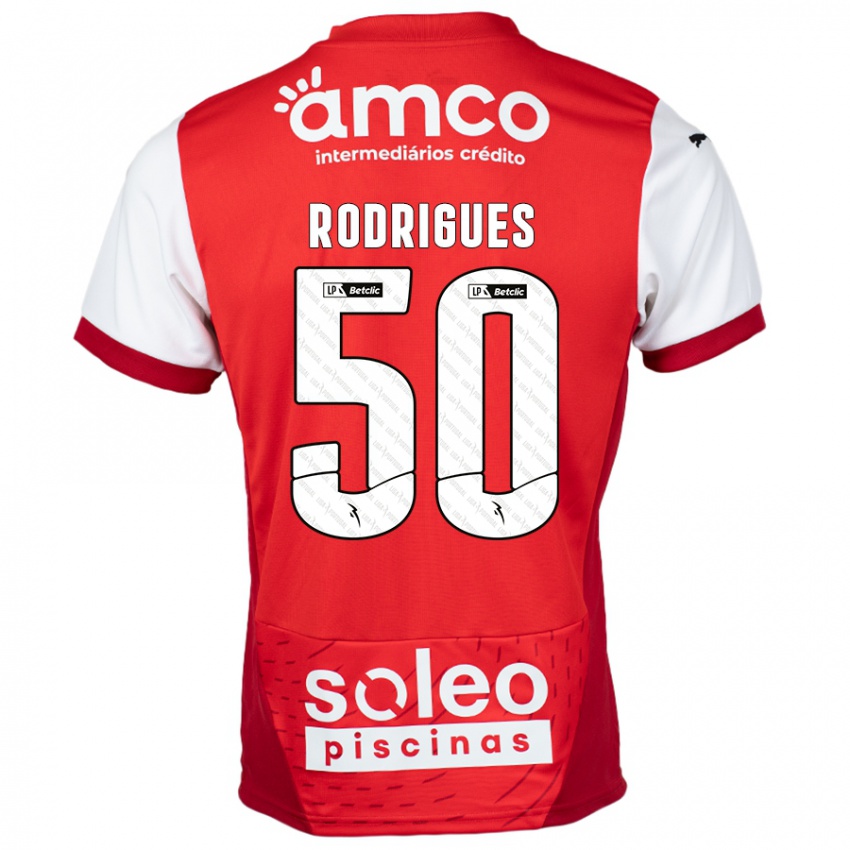 Bambino Maglia Diego Rodrigues #50 Rosso Bianco Kit Gara Home 2024/25 Maglietta