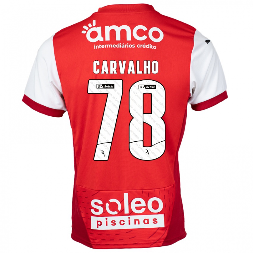 Bambino Maglia João Carvalho #78 Rosso Bianco Kit Gara Home 2024/25 Maglietta