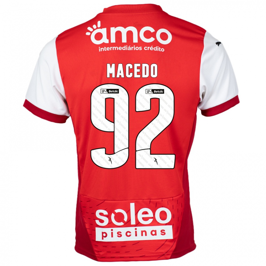 Bambino Maglia Rodrigo Macedo #92 Rosso Bianco Kit Gara Home 2024/25 Maglietta