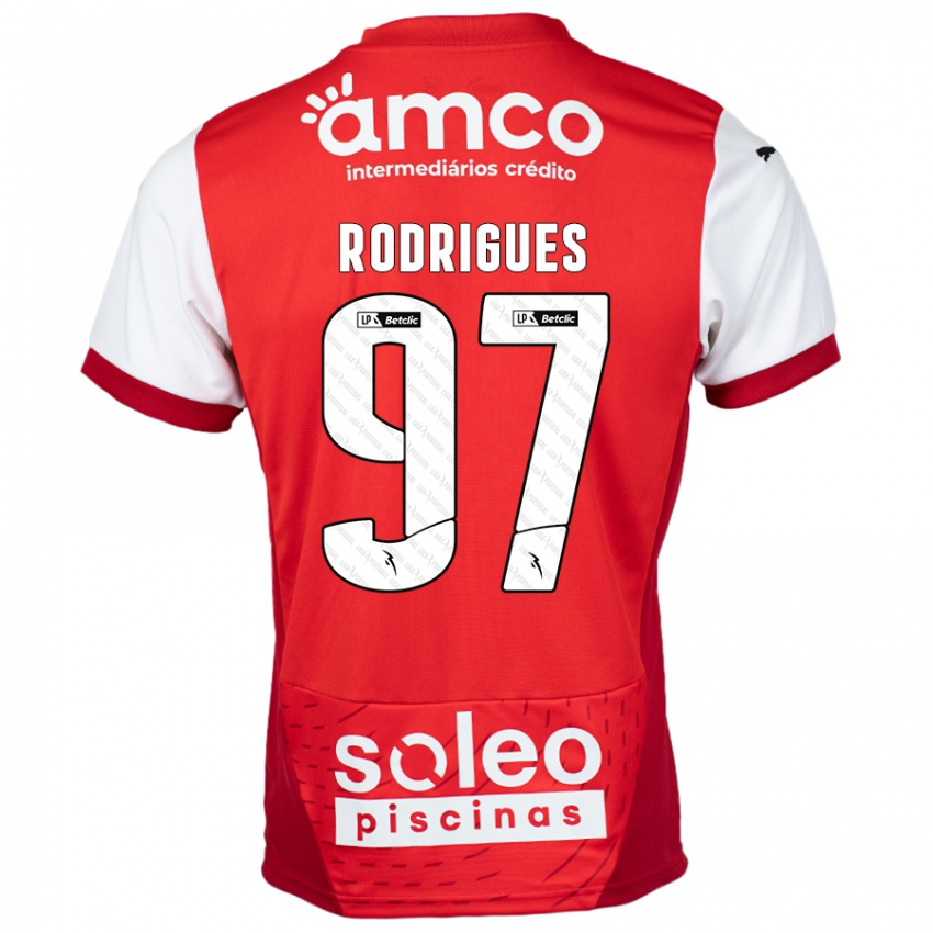 Bambino Maglia Dinis Rodrigues #97 Rosso Bianco Kit Gara Home 2024/25 Maglietta