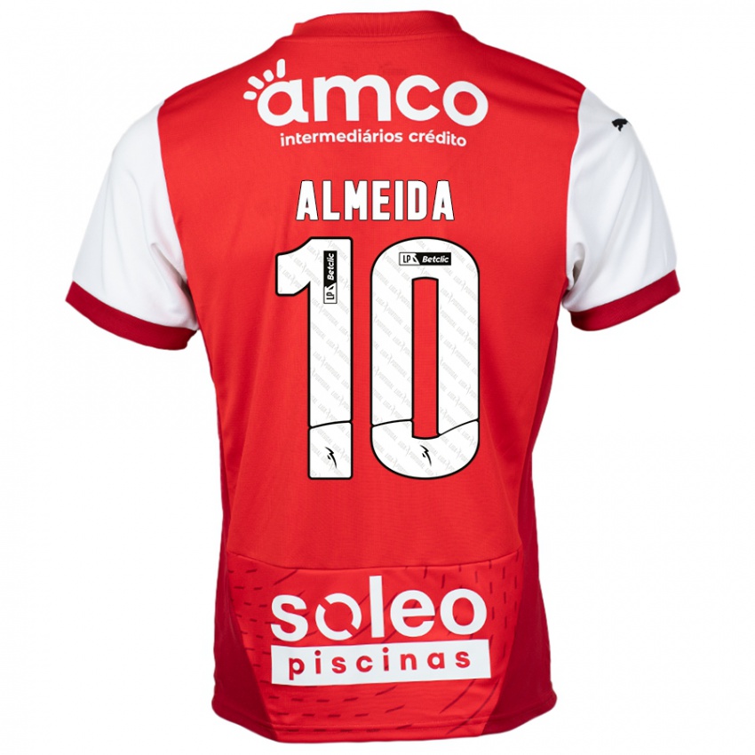 Bambino Maglia Vitória Almeida #10 Rosso Bianco Kit Gara Home 2024/25 Maglietta