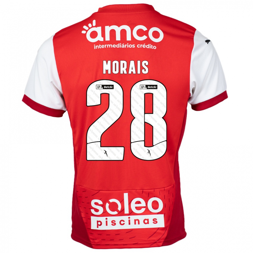 Bambino Maglia Patrícia Morais #28 Rosso Bianco Kit Gara Home 2024/25 Maglietta