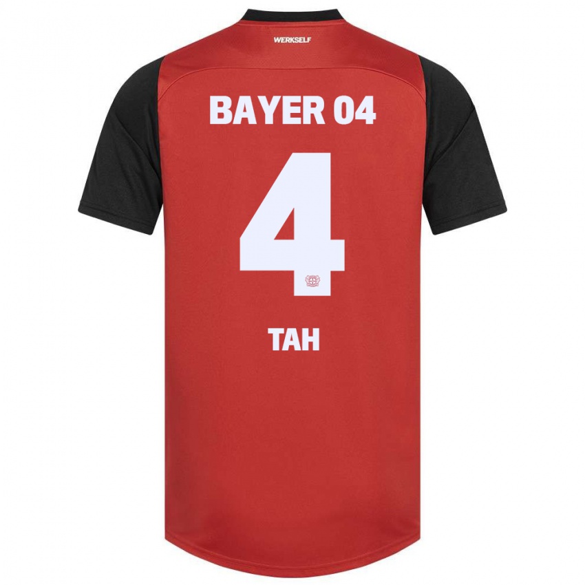 Bambino Maglia Jonathan Tah #4 Rosso Nero Kit Gara Home 2024/25 Maglietta