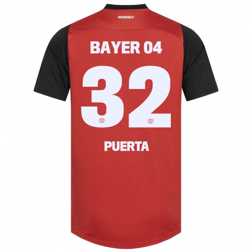 Bambino Maglia Gustavo Puerta #32 Rosso Nero Kit Gara Home 2024/25 Maglietta