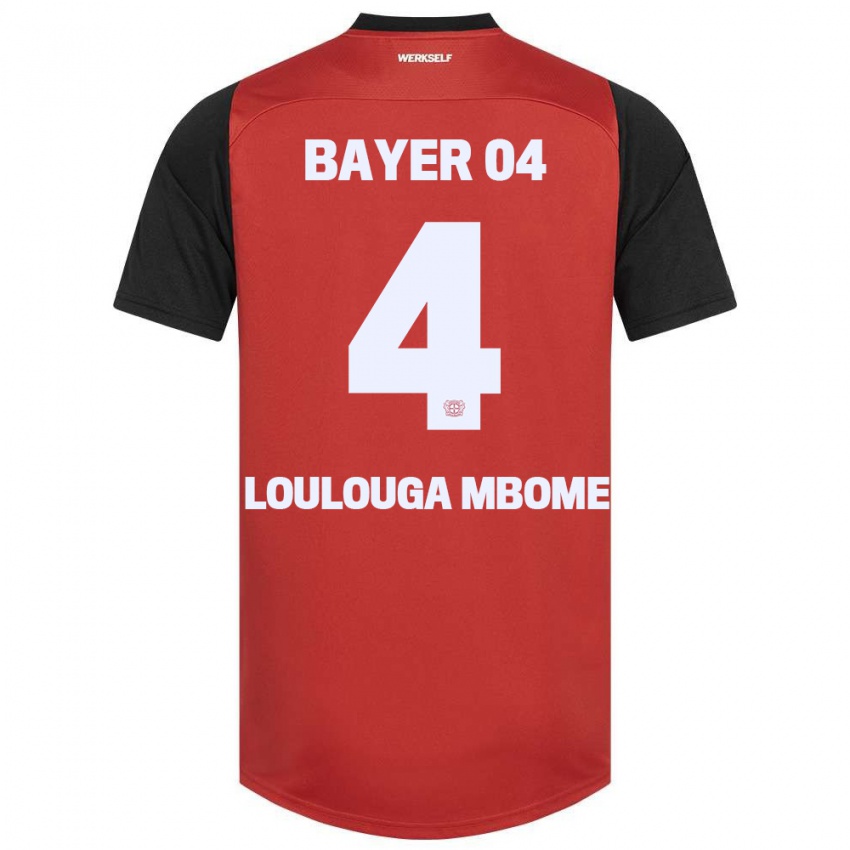 Bambino Maglia Adrien Loulouga Mbome #4 Rosso Nero Kit Gara Home 2024/25 Maglietta