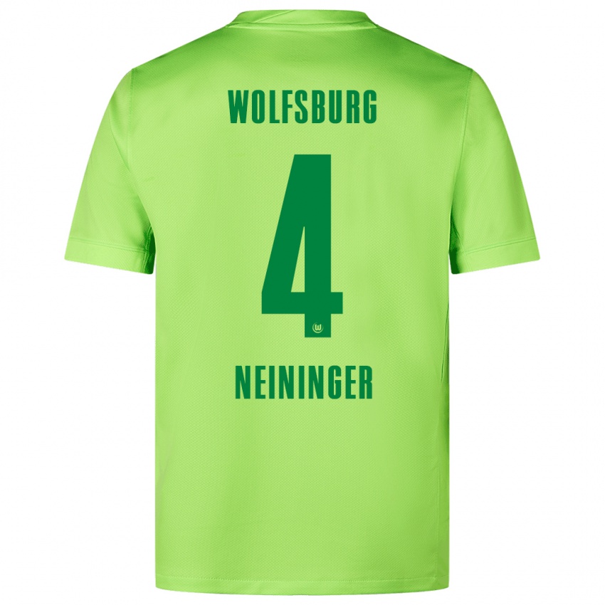 Bambino Maglia Till Neininger #4 Verde Fluorescente Kit Gara Home 2024/25 Maglietta