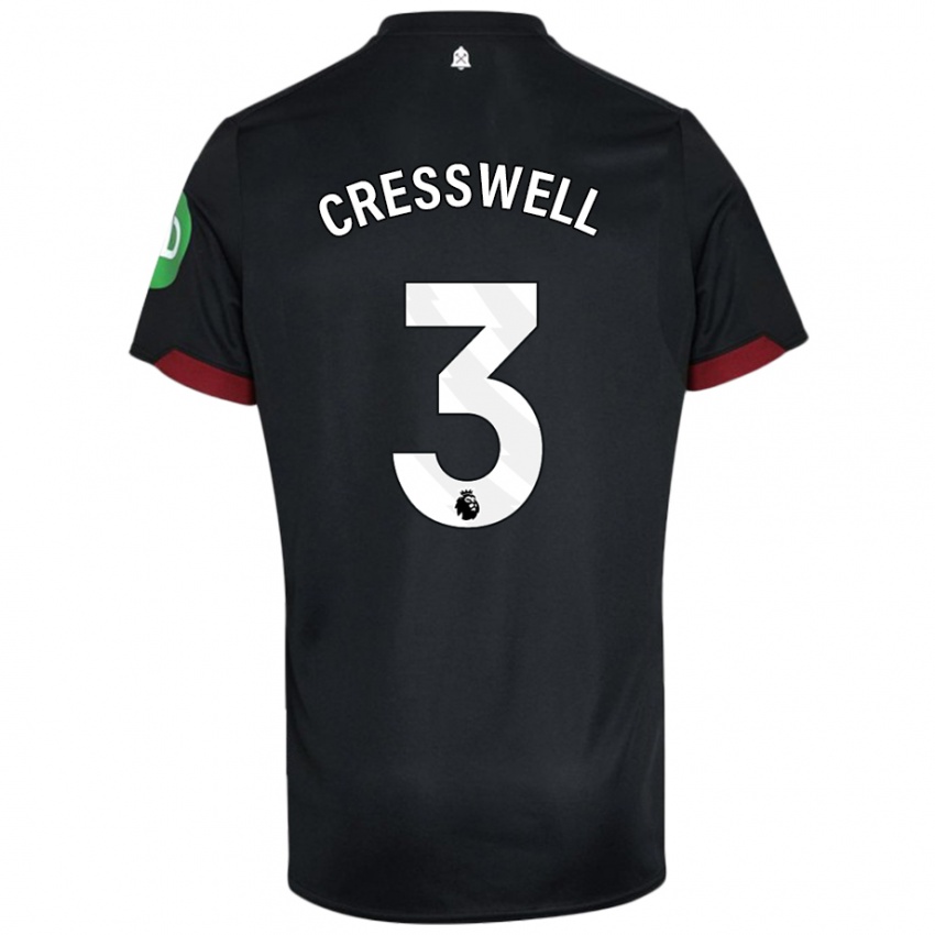 Bambino Maglia Aaron Cresswell #3 Nero Bianco Kit Gara Away 2024/25 Maglietta