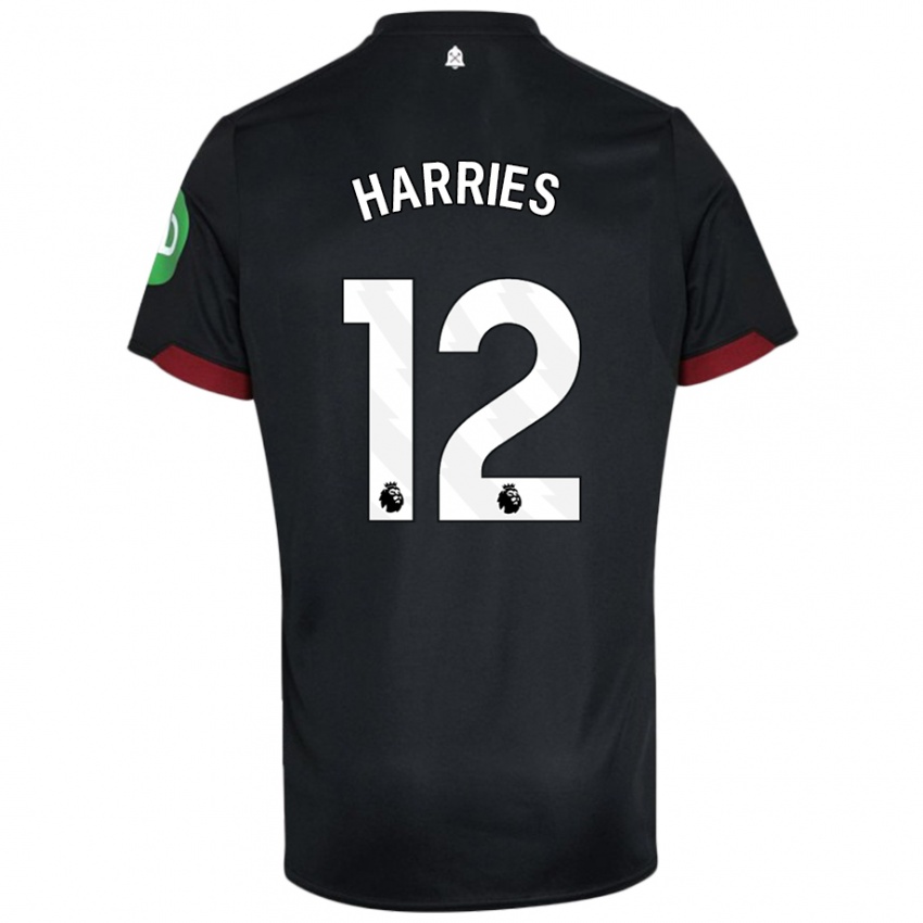 Bambino Maglia Emma Harries #12 Nero Bianco Kit Gara Away 2024/25 Maglietta