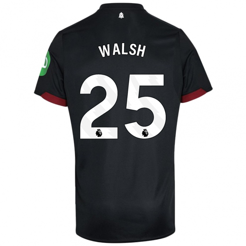 Bambino Maglia Megan Walsh #25 Nero Bianco Kit Gara Away 2024/25 Maglietta