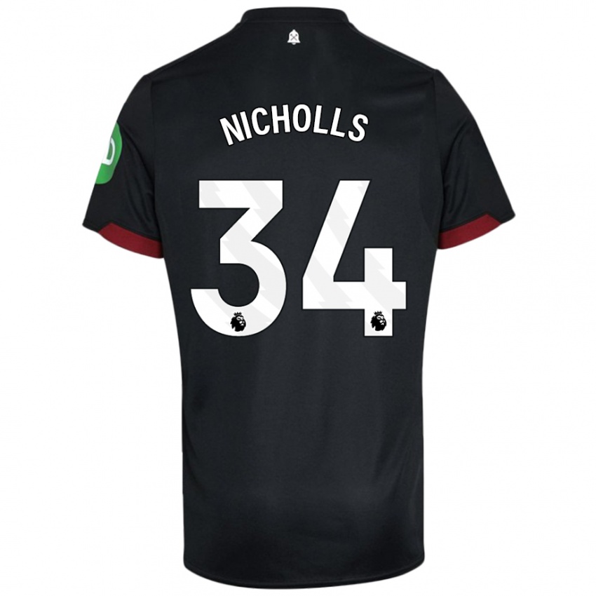 Bambino Maglia Macey Nicholls #34 Nero Bianco Kit Gara Away 2024/25 Maglietta