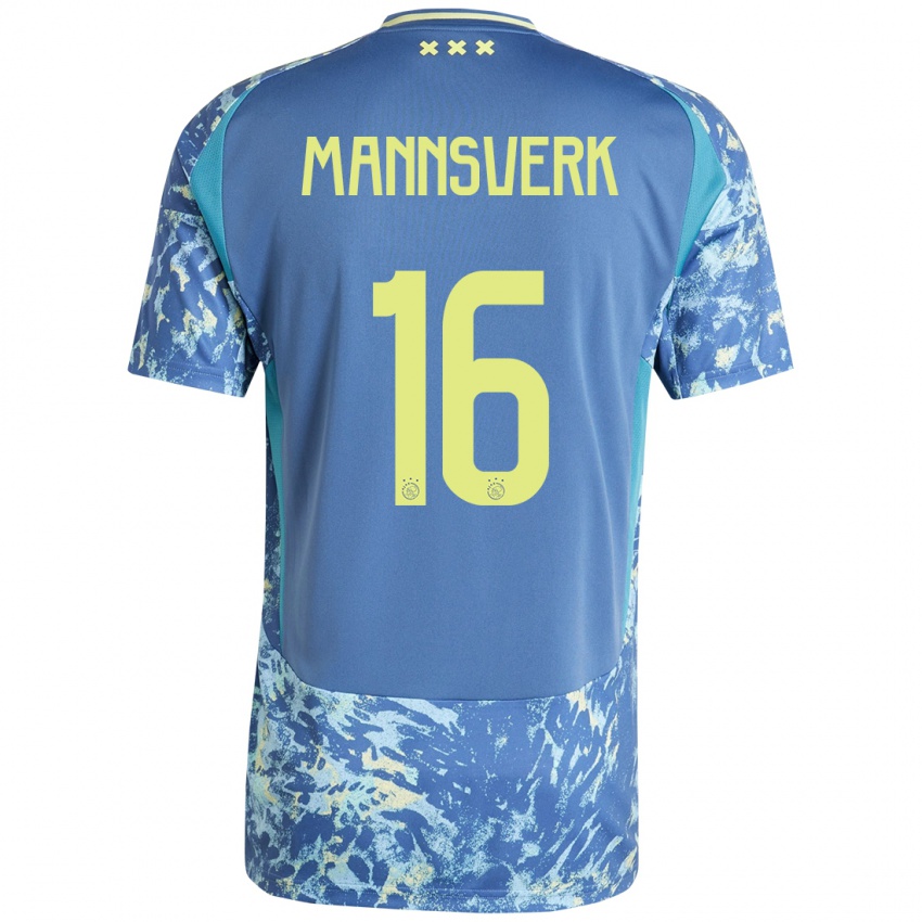 Bambino Maglia Sivert Mannsverk #16 Grigio Blu Giallo Kit Gara Away 2024/25 Maglietta