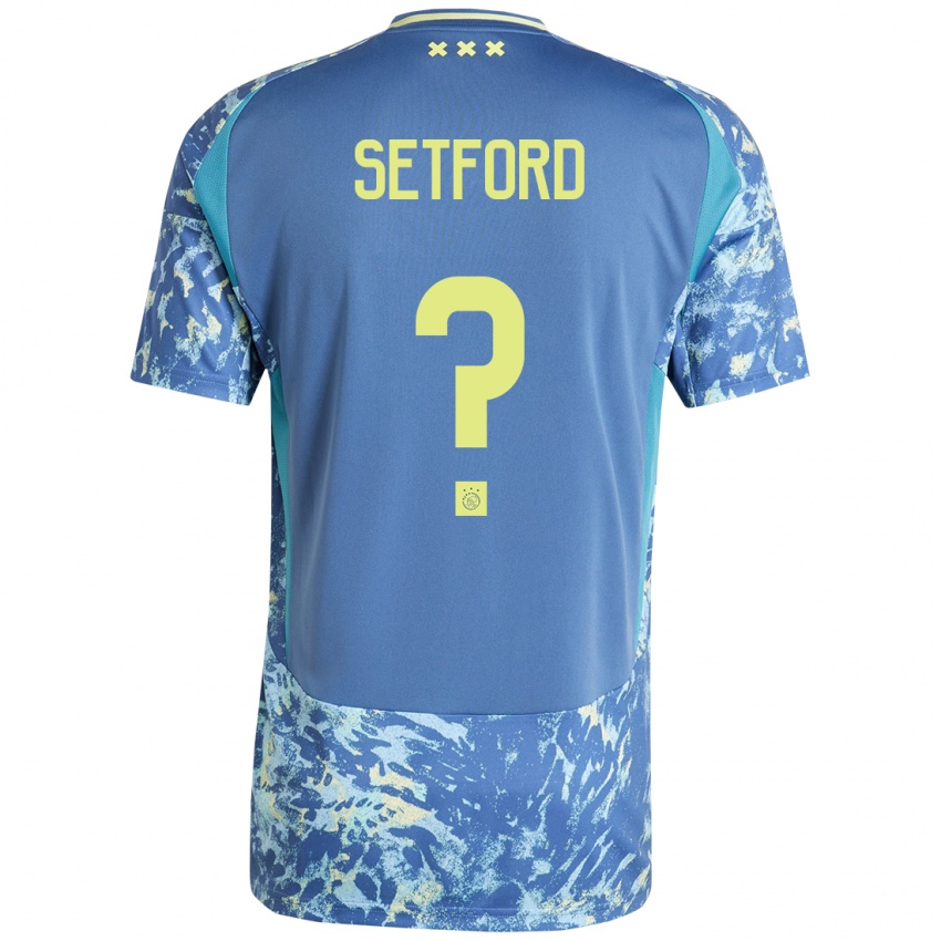 Bambino Maglia Charlie Setford #0 Grigio Blu Giallo Kit Gara Away 2024/25 Maglietta