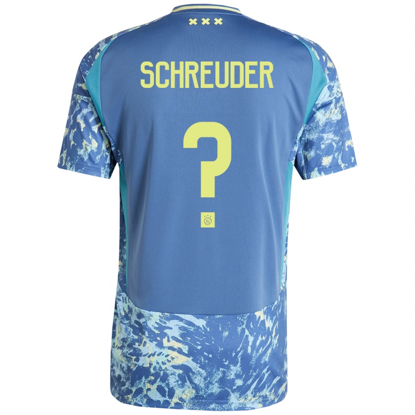 Bambino Maglia Timo Schreuder #0 Grigio Blu Giallo Kit Gara Away 2024/25 Maglietta